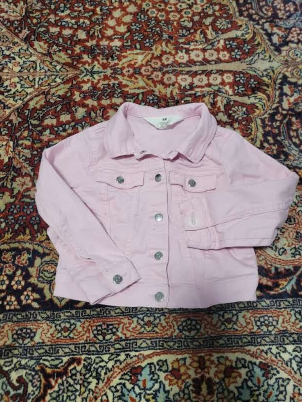 H&M Pink Denim jean Jacket Snap Buttons Size 4-5